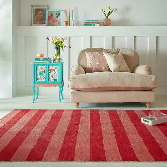 Maggie Striped Washable Rug Dunelm