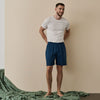 Marine Blue Tencel Linen Blend Men's Pyjama Shorts Piglet