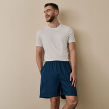  Marine Blue Tencel Linen Blend Men's Pyjama Shorts Piglet