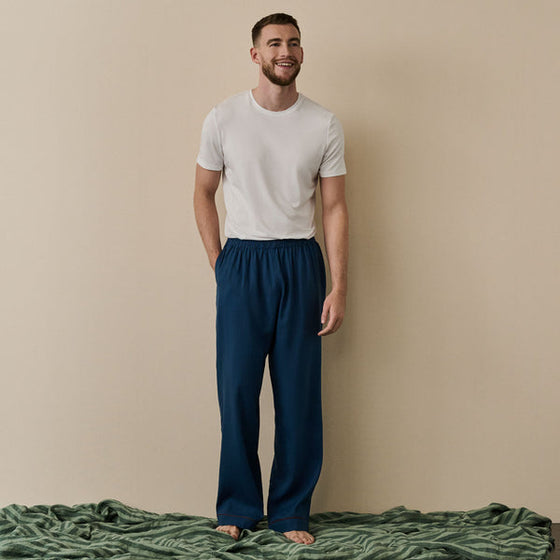 Marine Blue Tencel Linen Blend Men's Pyjama Trouser Piglet