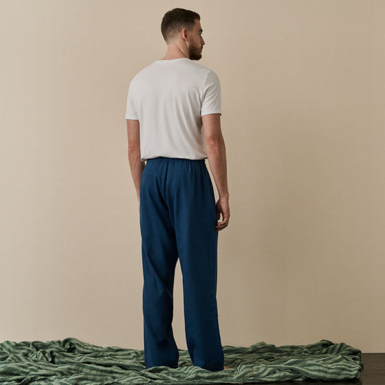 Marine Blue Tencel Linen Blend Men's Pyjama Trouser Piglet