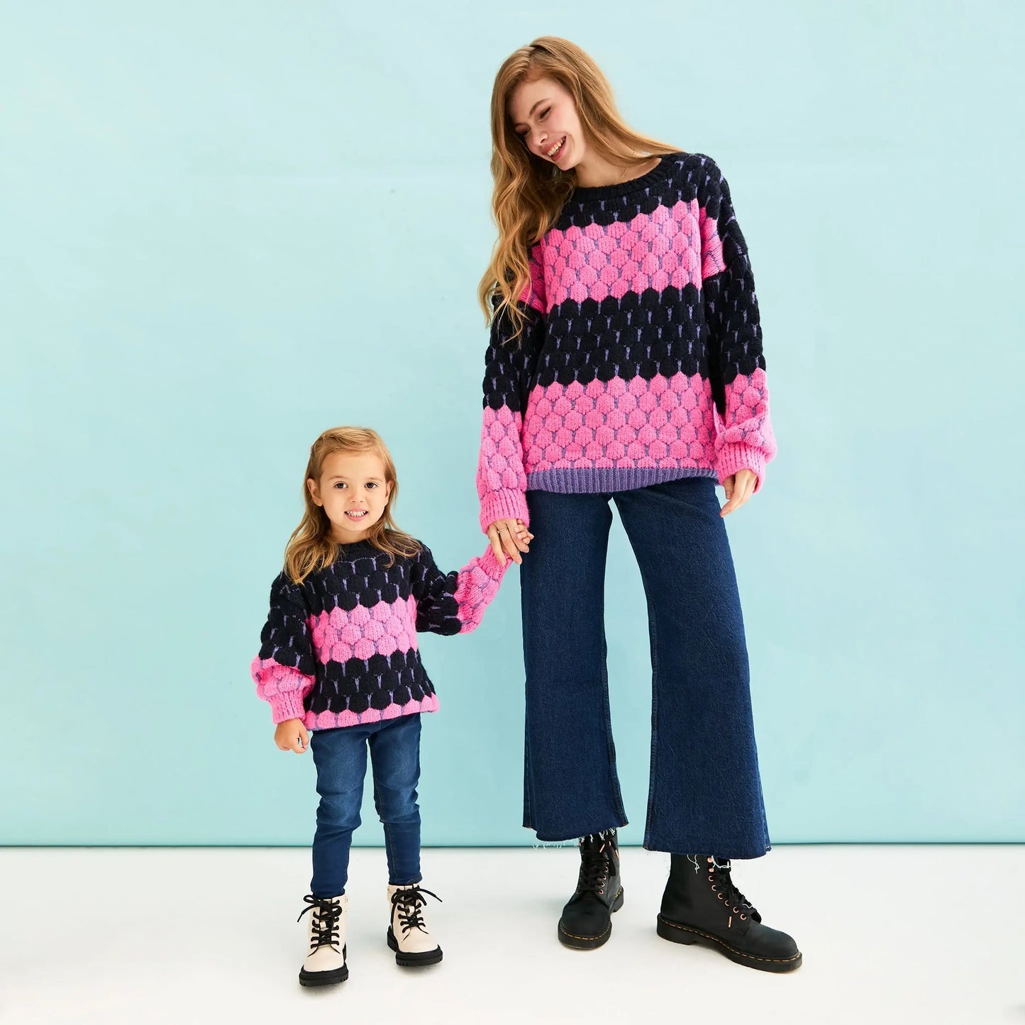 Marissa Adult and Mini Me Stripe Bubble Stitch Matching Jumpers Cara & The Sky