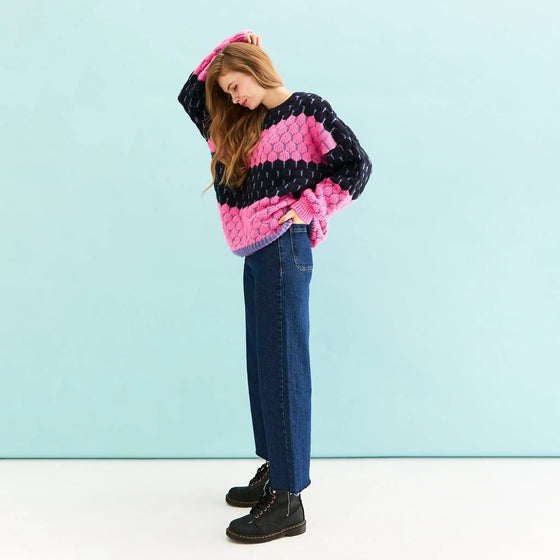 Marissa Stripe Bubble Stitch Jumper - Navy Cara & The Sky