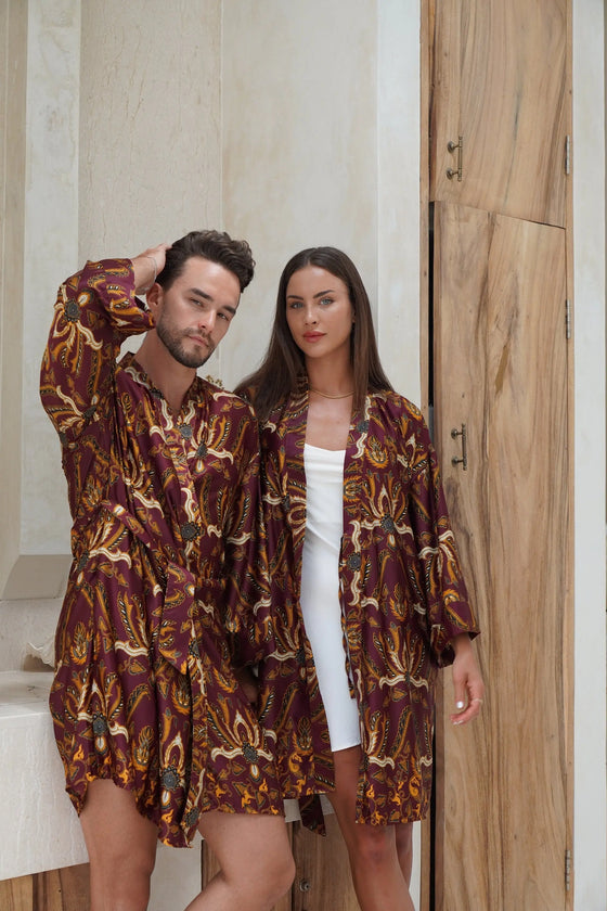 Maroon Satin Unisex Robe Wear the World