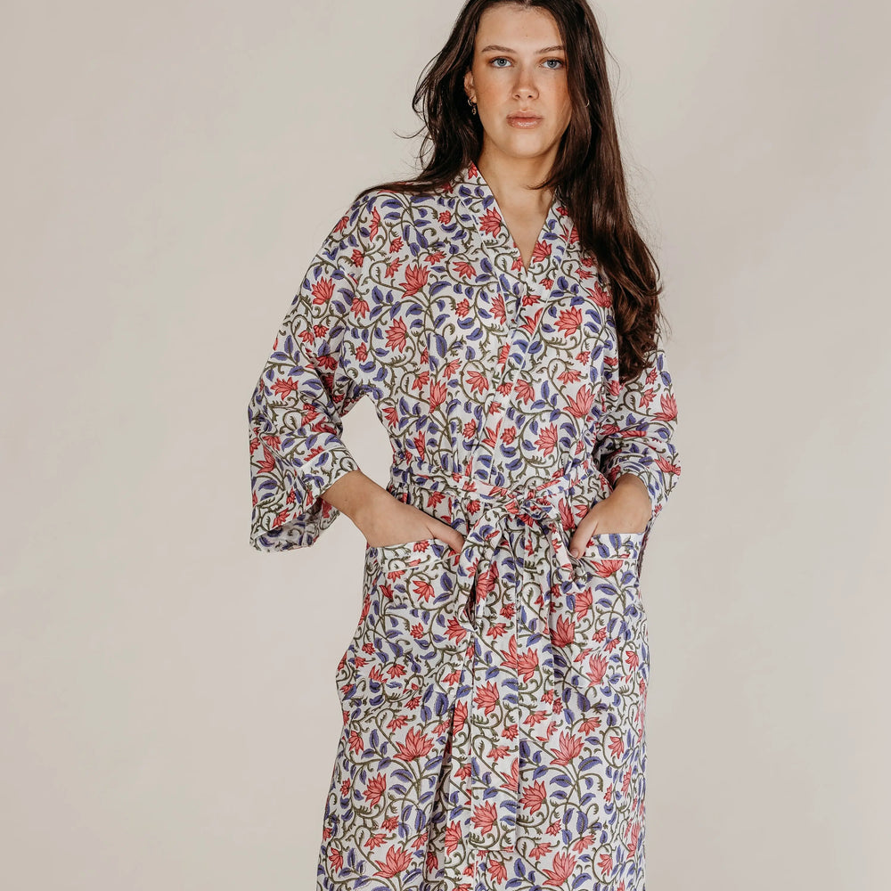 Martha Floral Block Printed Robe Naree Clothing