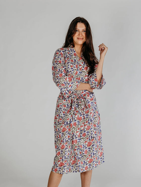 Martha Floral Block Printed Robe Naree Clothing