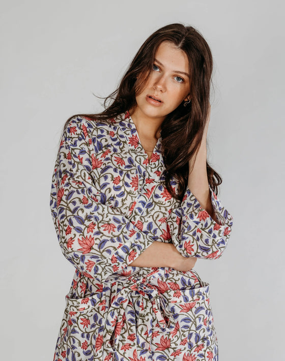 Martha Floral Block Printed Robe Naree Clothing