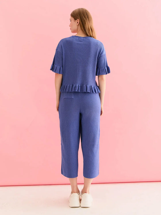 Martha Wide Leg Knitted Trousers - Cornflower Blue Cara & The Sky