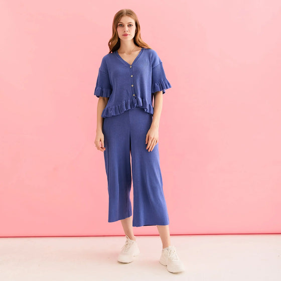 Martha Wide Leg Knitted Trousers - Cornflower Blue Cara & The Sky