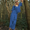 Martha Wide Leg Knitted Trousers - Cornflower Blue Cara & The Sky