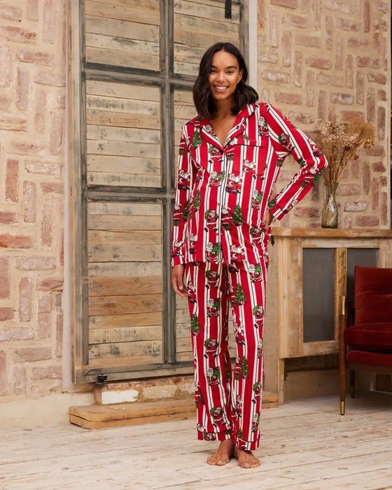 Maternity Christmas Santa Stripe Print Long Pyjama Set Chelsea Peers