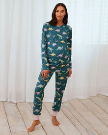  Maternity Dinosaur Print Long Pyjama Set - Dark Teal Chelsea Peers