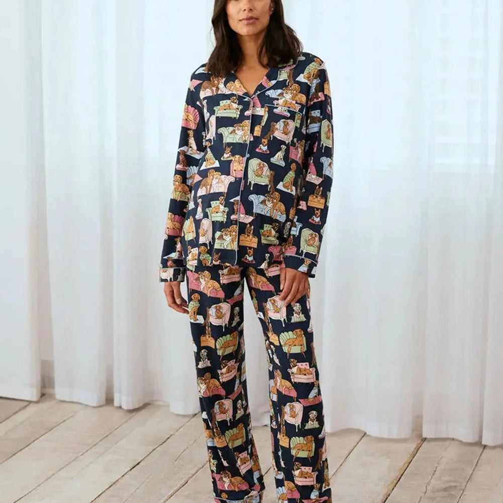 Maternity Dogs Night In Print Women's Long Pyjama Set Chelsea Peers