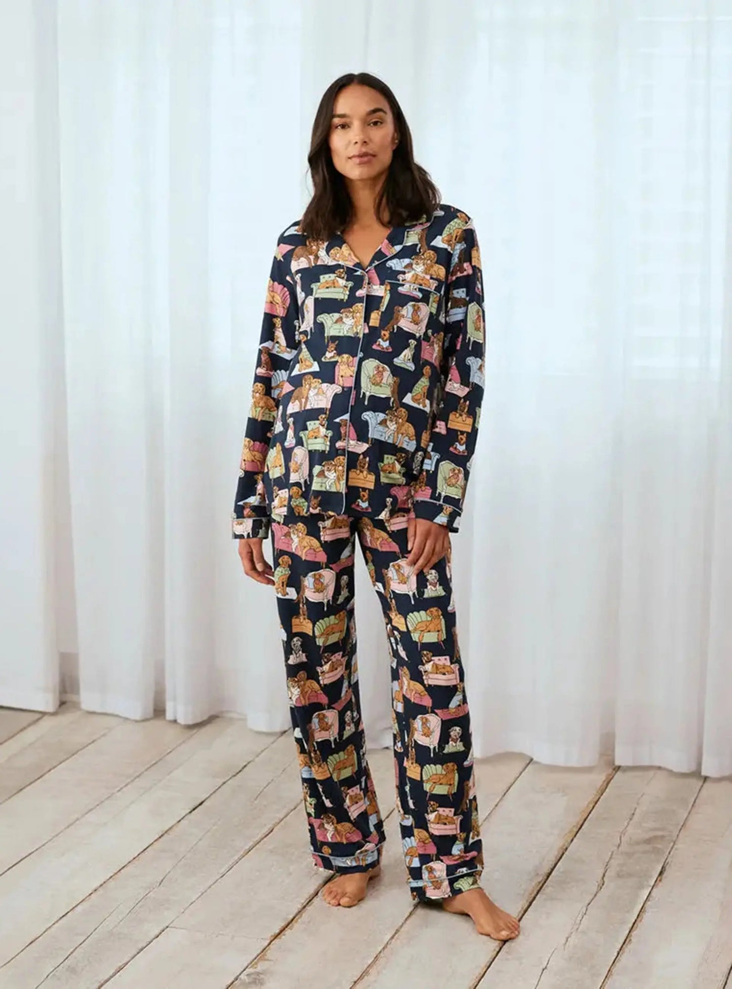 Maternity Dogs Night In Print Women's Long Pyjama Set Chelsea Peers