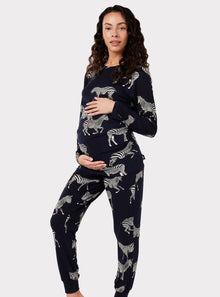  Maternity Navy Zebra Print Women's Long Pyjama Set Chelsea Peers