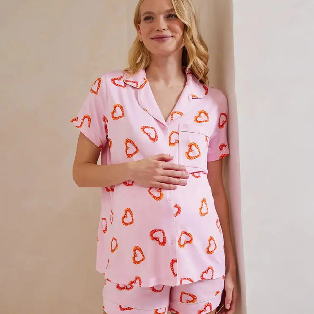 Maternity Shrimp Heart Print Short Pyjama Set Chelsea Peers