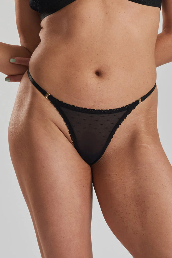 Matsu Recycled-Lace Low-Rise Thong - Volcanic Black Peachaus