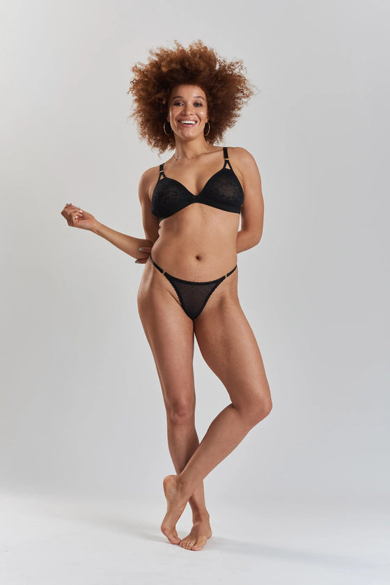 Matsu Recycled-Lace Low-Rise Thong - Volcanic Black Peachaus