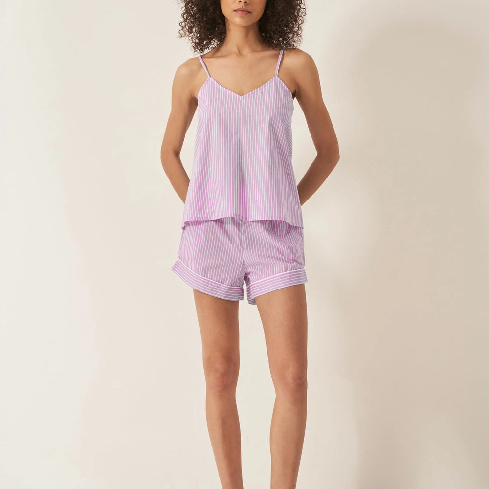 Mauve Stripe Women's Cami Organic Cotton Short Set Myza