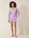 Mauve Stripe Women's Long Sleeve Organic Cotton Pyjama Short Set Myza