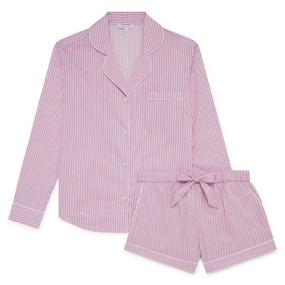 Mauve Stripe Women's Long Sleeve Organic Cotton Pyjama Short Set Myza