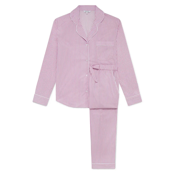 Mauve Stripe Women's Long Sleeve Organic Cotton Pyjama Trouser Set Myza