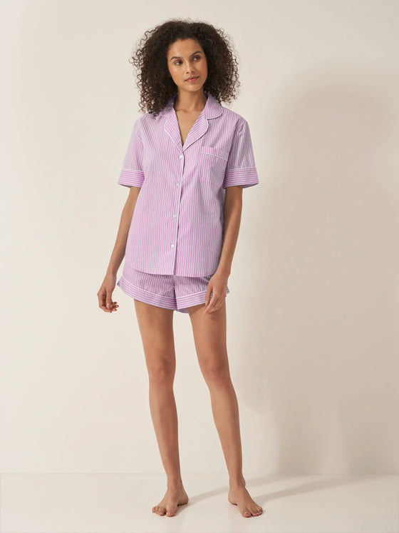 Mauve Stripe Women's Short Sleeve Organic Cotton Pyjama Short Set Myza