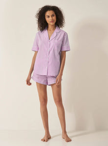  Mauve Stripe Women's Short Sleeve Organic Cotton Pyjama Short Set Myza