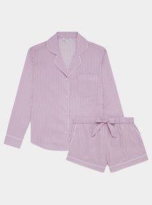  Mauve Stripe Women's Long Sleeve Organic Cotton Pyjama Short Set