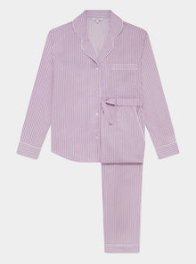  Mauve Stripe Women's Long Sleeve Organic Cotton Pyjama Trouser Set