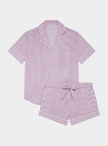  Mauve Stripe Women's Short Sleeve Organic Cotton Pyjama Short Set