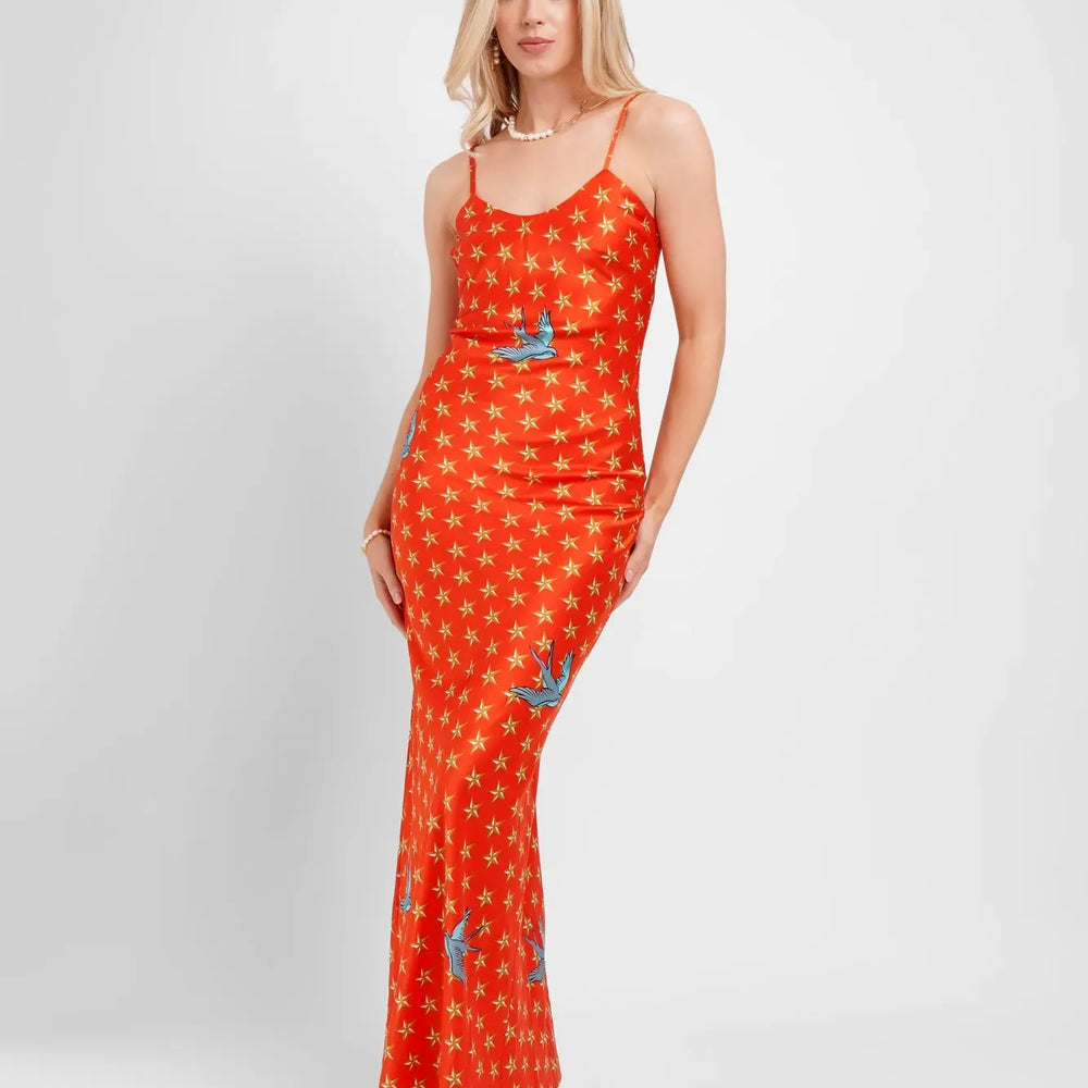 Maxi Slip Dress / "The Red Stars" Jessica Russell Flint