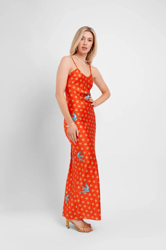 Maxi Slip Dress / "The Red Stars" Jessica Russell Flint