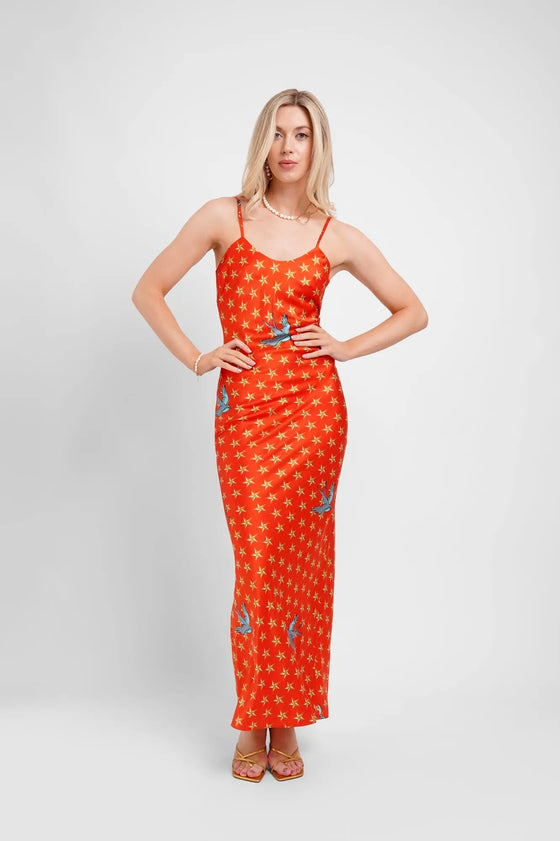 Maxi Slip Dress / "The Red Stars" Jessica Russell Flint