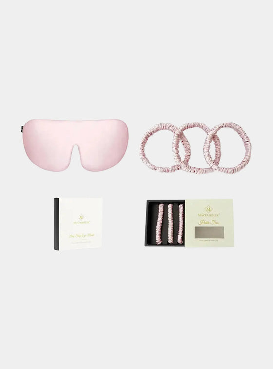 Mayfair Silk Precious Pink Silk Sleep Mask and Silk Hair Ties Gift Set MayfairSilk