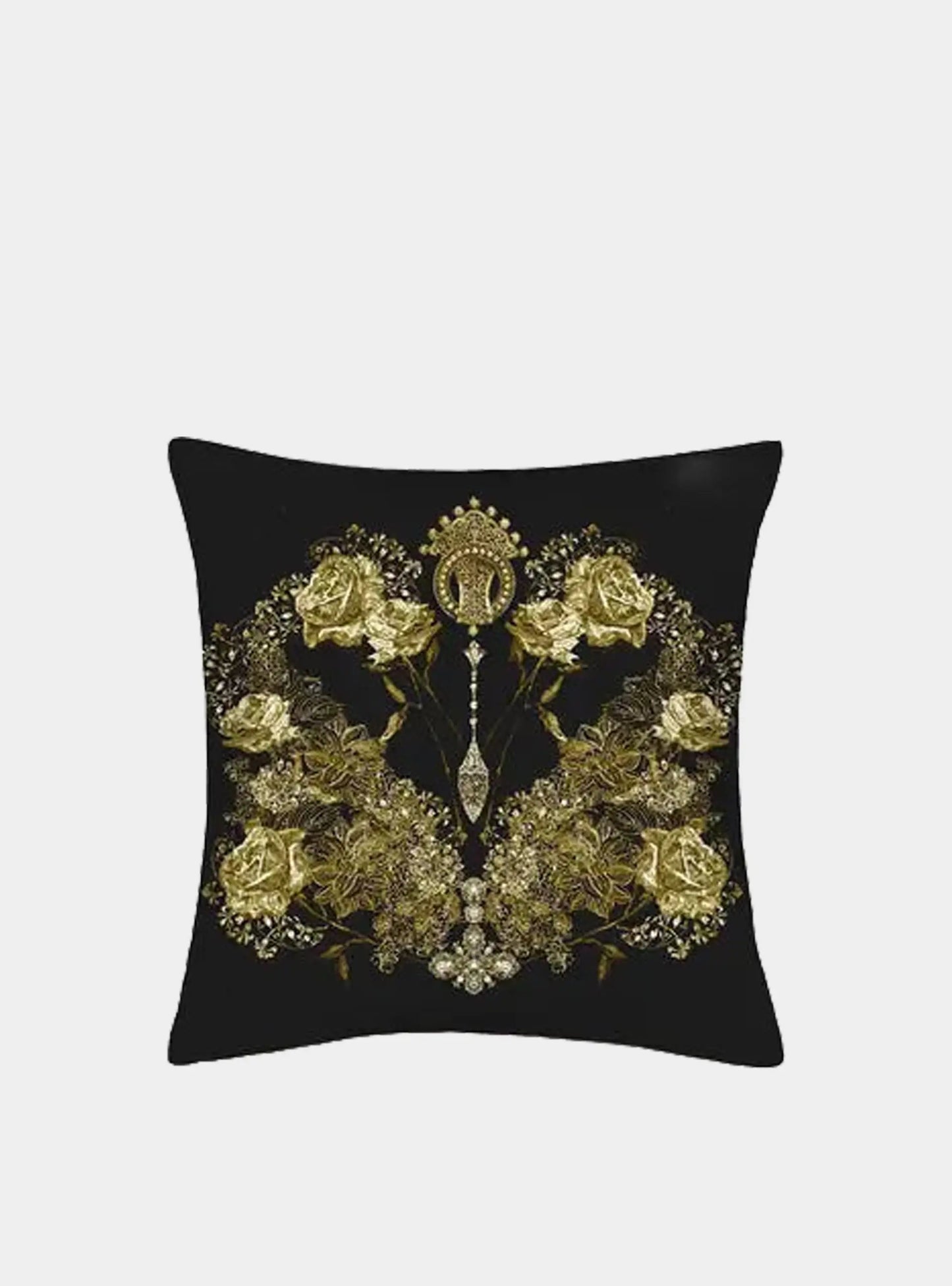 Mayfairsilk Black and Gold Roses Pure Silk Cushion Cover MayfairSilk