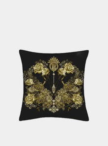  Mayfairsilk Black and Gold Roses Pure Silk Cushion Cover MayfairSilk