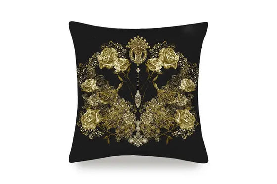 Mayfairsilk Black and Gold Roses Pure Silk Cushion Cover MayfairSilk