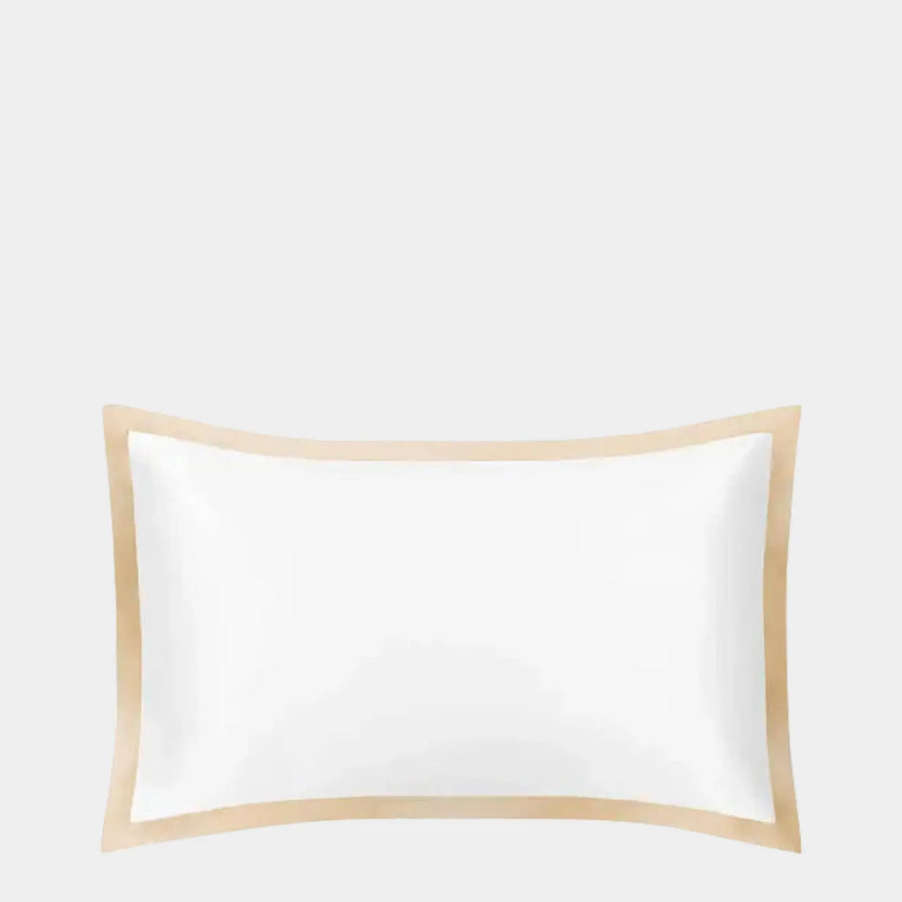 Mayfairsilk Brilliant White and Champagne Oxford Pure Silk Pillowcase MayfairSilk