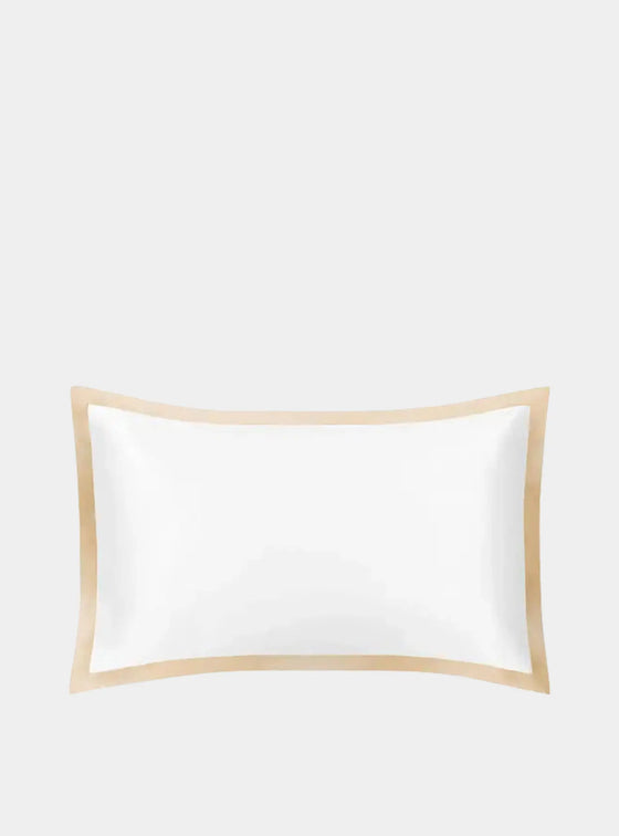 Mayfairsilk Brilliant White and Champagne Oxford Pure Silk Pillowcase MayfairSilk