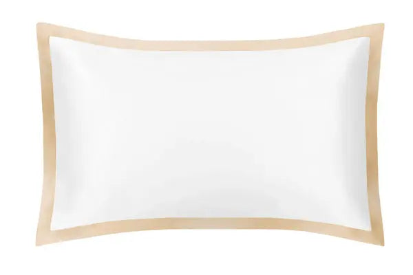 Mayfairsilk Brilliant White and Champagne Oxford Pure Silk Pillowcase MayfairSilk