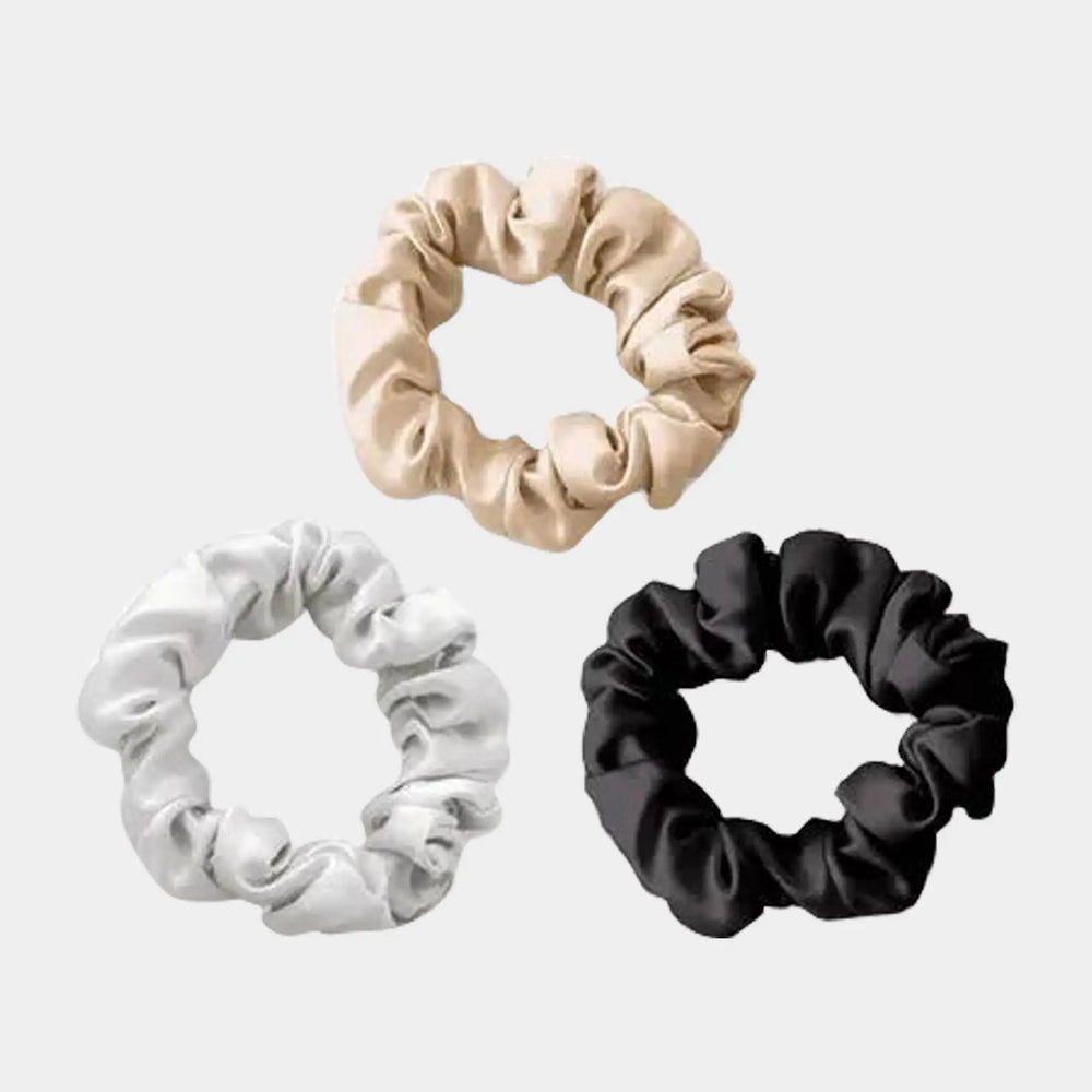 Mayfairsilk Champagne / Oyster Grey / Charcoal Silk Scrunchies Set MayfairSilk