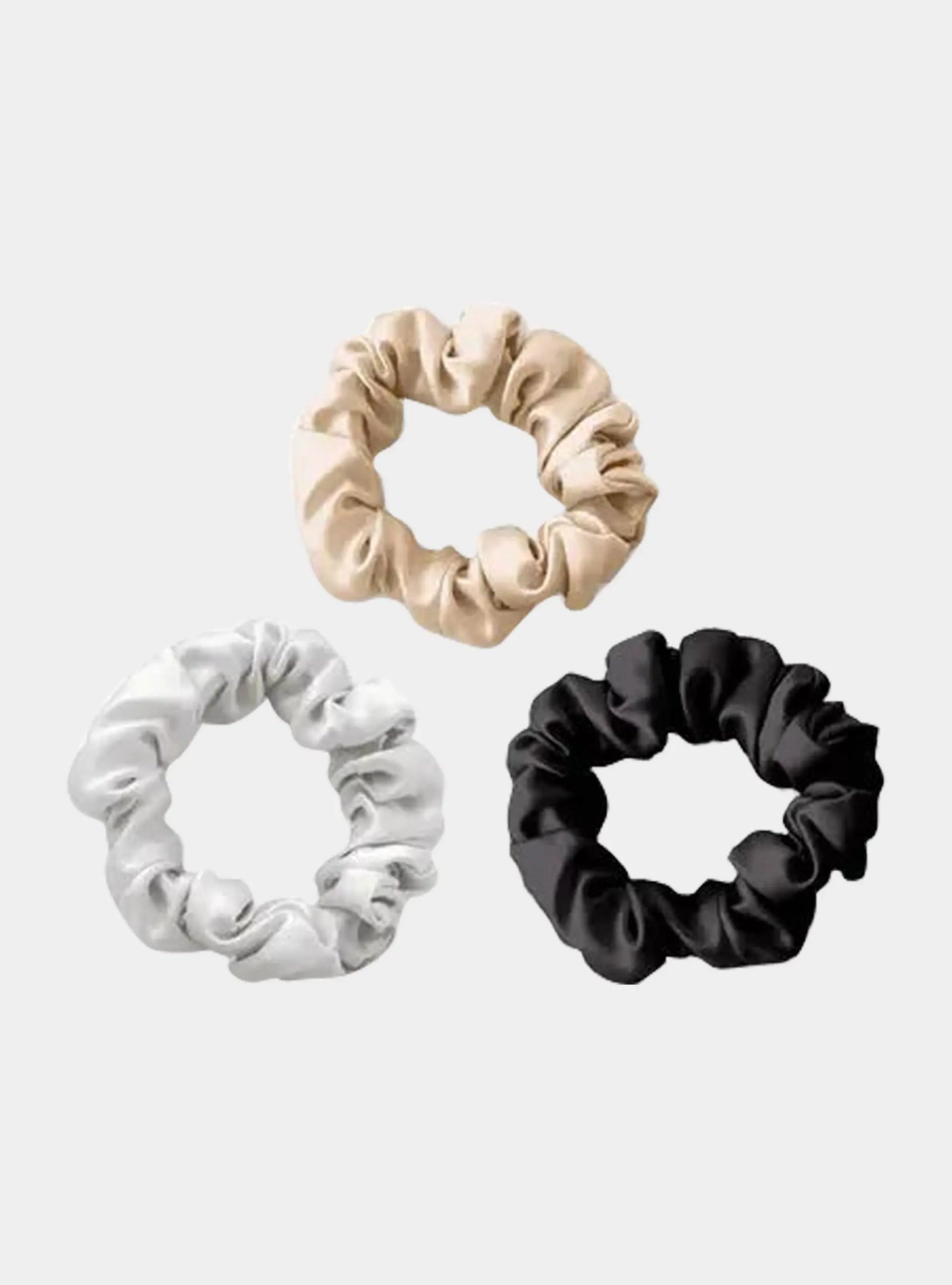 Mayfairsilk Champagne / Oyster Grey / Charcoal Silk Scrunchies Set MayfairSilk