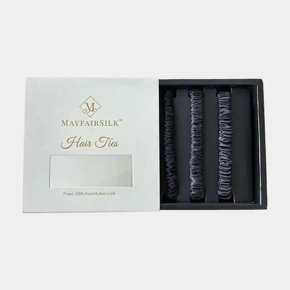 Mayfairsilk Charcoal Silk Hair Ties Set MayfairSilk