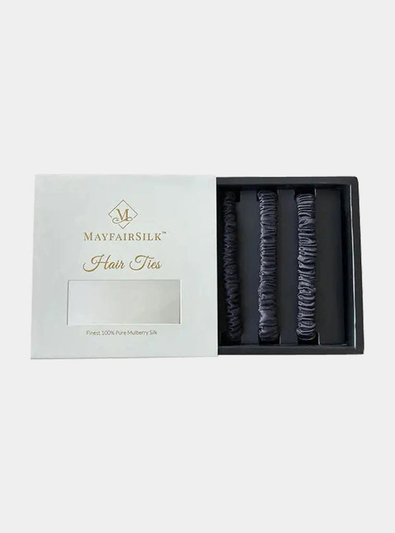 Mayfairsilk Charcoal Silk Hair Ties Set MayfairSilk