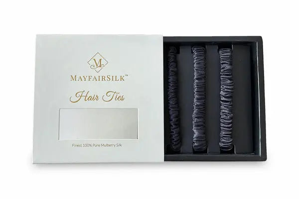 Mayfairsilk Charcoal Silk Hair Ties Set MayfairSilk