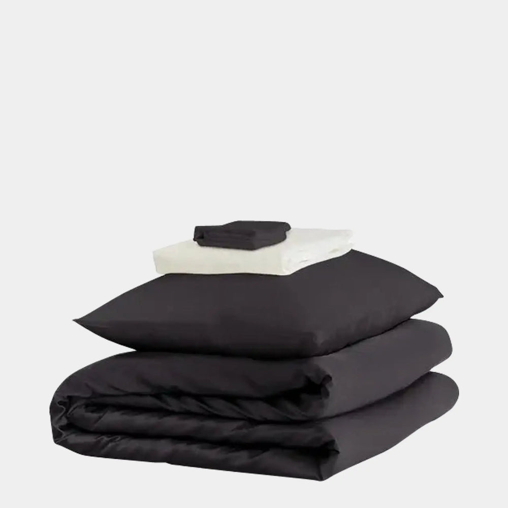 Mayfairsilk Charcoal and Brilliant White Silk Duvet Set #1 MayfairSilk