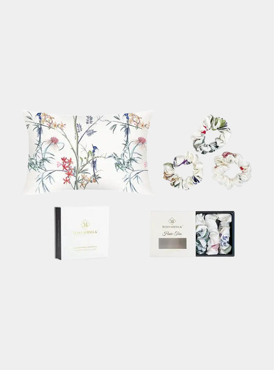 Mayfairsilk Hummingbird Silk Pillowcase and Scrunchies Gift Set MayfairSilk