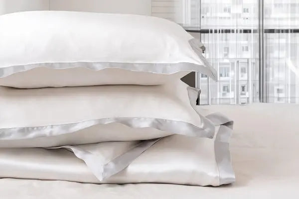 Mayfairsilk Ivory and Oyster Grey Oxford Pure Silk Duvet Set MayfairSilk