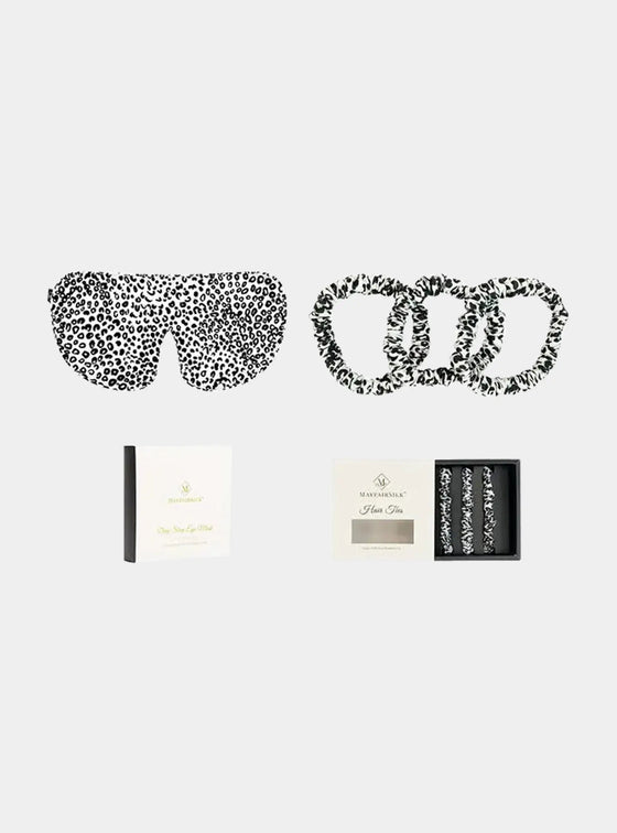 Mayfairsilk Leopard Silk Sleep Mask and Slim Hair Ties Gift Set MayfairSilk